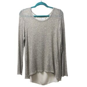 Studio Y Medium Metallic Knit Layered Hem Top Gray Gold Shimmer Hi Low Blouse